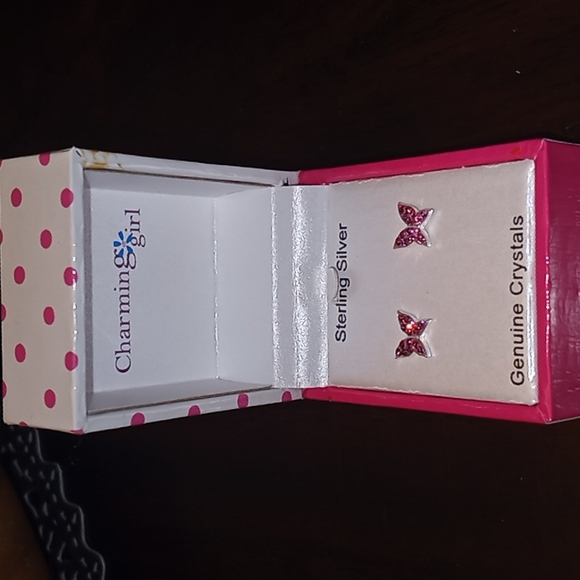 Butterfly Sterling Silver Genuine Crystal Cry Stud Pierced Earrings - Picture 2 of 6